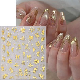 6 Sheets Gold Flower Nail Stickers for Nail Art 3D Self-Adhesive Butterfly Nail Art Stickers Summer Flowers Nail Decals Cute Gold Small Floral Nail Design for Women DIY Nails Decoration Supplies