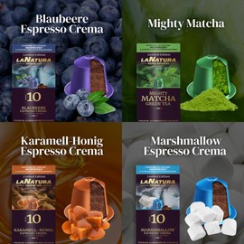 La Natura Lifestyle Flavour Box, 80 Coffee and Tea Capsules Compatible with Nespresso³ Coffee Machines, Blueberry, Caramel Honey, Irish Coffe, Marshmallow, Hazelnut, Vanilla, Coconut, Matcha Tea
