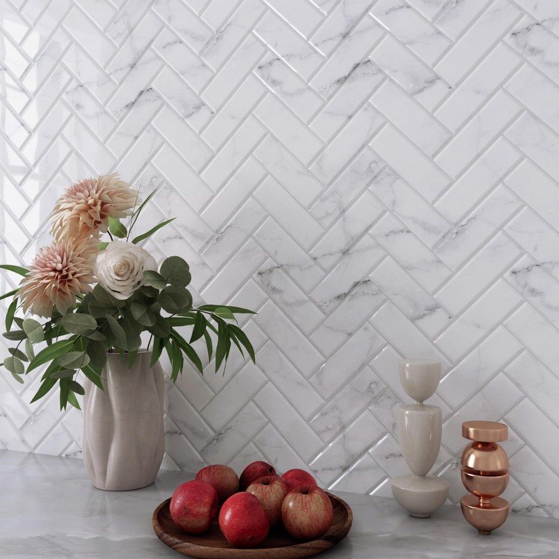 LaCheery 12"x12" Grey White Herringbone Peel and Stick Backsplash Tile