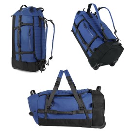 Romatime 29" 86L Foldable Wheeled Duffle Bag, Waterproof Travel Rolling Backpack with Quilted Bottom, Navy