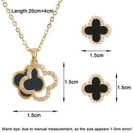 Hanaoops Four-Leaf Clover Jewellery Set for Women Girls Gold Silver Stainless Steel Black Four-Leaf Clover Pendant Necklace Stud Earrings Jewellery Set (Gold)