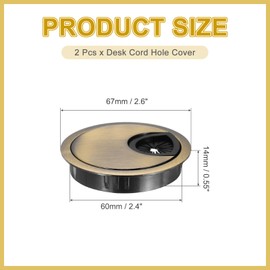 MECCANIXITY 2 Pcs Desk Grommet 2.4 Inch, Zinc Alloy Round Desk Hole Cover Wire Cable Cord Organizer for Home Office Computer Table Cables, 60mm, Light Bronze