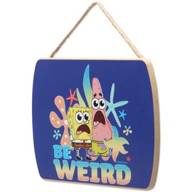 Open Road Brands Nickelodeon Spongebob Squarepants Be Weird Hanging Wood Wall Decor - Fun Spongebob Sign for Home Decorating