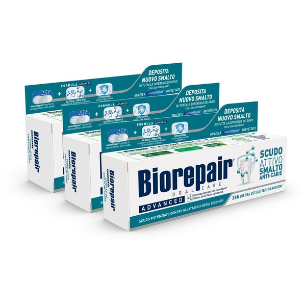 Biorepair, Active Shield Toothpaste, Immediate Attack to Bacteria, Continuous Defense of Enamel – Pack of 3