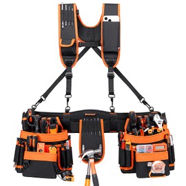 AUROPEAK Tool Belt Suspenders for Men, 33-Pocket Tool Belts for Men, Detachable & Adjustable Tool Pouches Bag, Carpenter Tool Belt, Tool Belt with Suspenders for Framers,Electrician,Roofing,Contractor