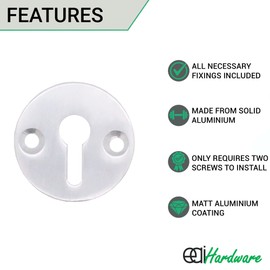 EAI Keyhole Escutcheon Key Cover | 32mm | Pack of 2 | Satin Aluminium