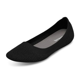 Allbirds Women’s Tree Breezers, Knit Ballet Flats, Slip-On Everyday Round Toe Shoes, Machine Washable Made with Natural Materials - Jet Black (Black Sole) - 10.5 Medium