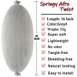 8 Packs Springy Afro Twist Hair 16 inch Pre-Separated Gray Kinky Marley Twist Braiding Hair Crochet for Distressed Faux Locs Spring Twist Hair Extensions