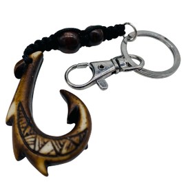 Hawaiian Fish Hook Wooden Key Chain Pacific Island Hawaii Accessory for Surfers