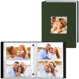 Lanpn Photo Album 10 x 15 cm, 200 Pockets, 2 Packs Linen Slip-In Album for Landscape Photos, Pictures, Green