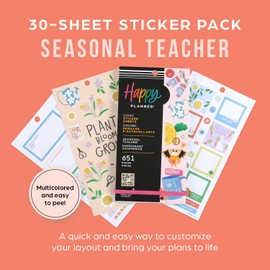 Happy Planner Sticker Pack, Multicolored Planner Stickers for Teachers, Back-to-School Accessories, Classic Size, Seasonal Teacher Theme, Seasonal Teacher Theme, 30 Sheets, 683 Stickers Total