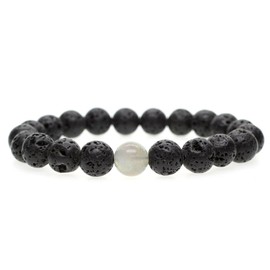 COAI Men's Lava Stone and Gemstone Bracelet, volcanic stone, Volcanic stone Labradorite