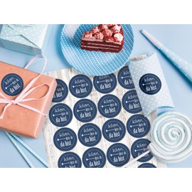 Logbuch-Verlag 72 stickers "Schön, dass du da bist" blue dark blue 4 cm stickers for welcome gifts wedding christening communion