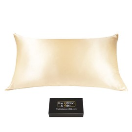 THE COTTON & SILK 22 Momme Luxury Mulberry Silk Pillowcase, Good for Hair and Skin, Zipper Closure, 100% 6A grade, Champagne, King Size