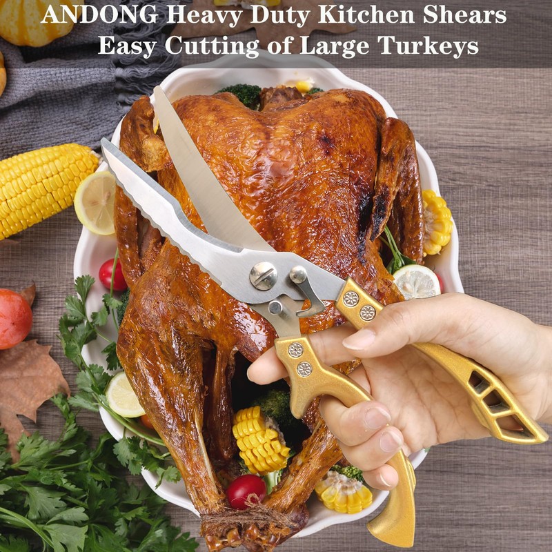 ANDONG Heavy Duty Kitchen Poultry Shears with Serrated Edge, Spring