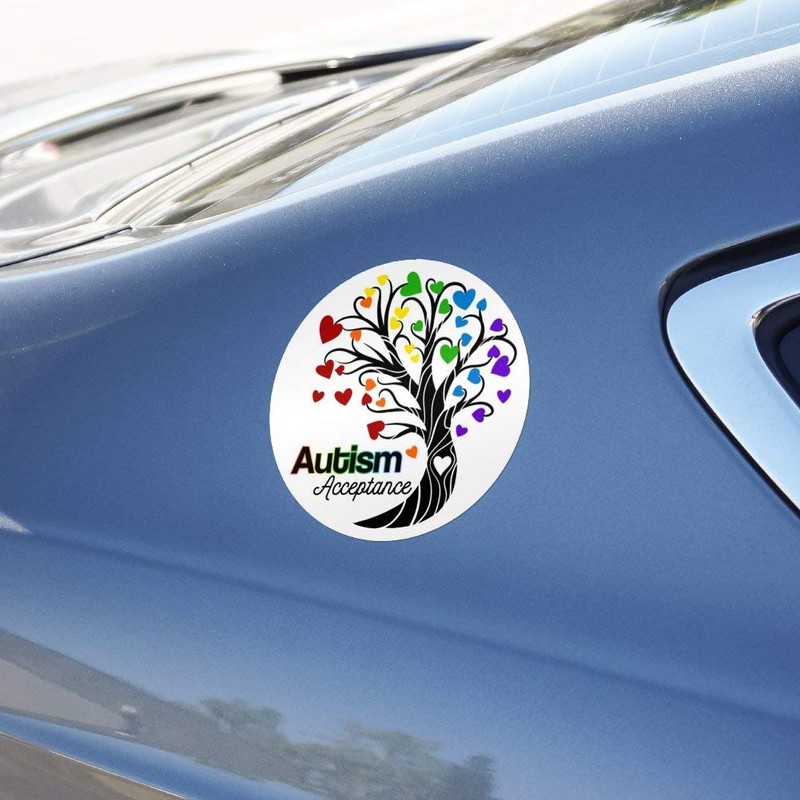Autism Acceptance Tree of Life with Hearts Automotive Car Window