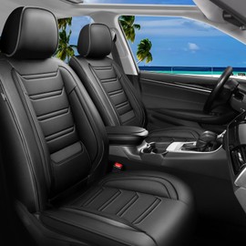 FiveFox Fit RAV4 Car Seat Covers (Front Pair) for Select Toyota RAV 4 2013-2026 /RAV4 Hybrid - Premium Full Coverage Leather, Waterproof & All Weather Seat Cushion Protector, Black