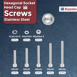 Kozelo 110pcs M5 Socket Head Cap Screws Bolts Nuts Assortment Kit - [M5x30/35/40/45/50mm] 304 Stainless Steel Allen Socket Drive for 3D Printer
