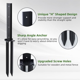 ATCWF 4-Pack Fence Post Repair Kit, 32in Heavy Duty Ground Spike Anchor for Wooden Post Repairing Tilted/Broken Posts