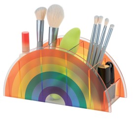 CAIRIAC Rainbow Makeup Brush Holder Organizer, 5-Slot Acrylic Cosmetics Brushes Storage Solution, Beauty Tools Organizer, Brushes Storage, Rainbow Pen Holder Desk Organizer