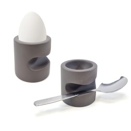 QMBasic Set of 2 Egg Cups | Grey Modern Concrete Style with Spoon Rest Timeless Practical Different