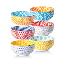 Cerkik Ceramic Soup Bowls Set - 23 Oz Deep Cereal Bowl for kitchen - 6 Inch Porcelain Salad Bowl for Pasta, Dessert, Ramen - Microwave Dishwasher Safe - Set of 6 - Assorted Colors