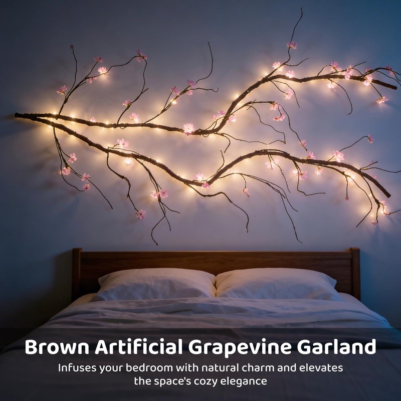 9.8 Ft Brown Artificial Grapevine Garland, Small Faux Tree Trunk