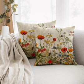 Rytor Floral Pillow Covers 18x18 Inch Set of 2 Print Wild Flower Throw Pillow Covers Outdoor Decor Vintage Decoration Pillowcase Farmhouse Decorative Cushion Cover for Home Sofa