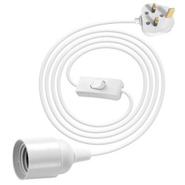 E27 Plug in Pendant Light, 1.8m(5.9ft) Lamp Cable Plug in Ceiling Light, 2 Core Cable Plug with On/Off Switch with 13A Fuse, Pendant Light Ceiling Lighting Fitting for Creating an Atmosphere, White