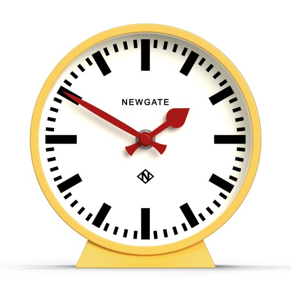 NEWGATE® M Mantel Railway Silent Sweep Mantel Clock - 'No Tick' - A Modern Mantelpiece Clock - Small Clock - Clocks For Living Room - Office Clock - Desk Clock - Mantel Clock - Station Dial (Yellow)