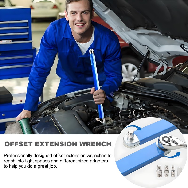RZKNIP Offset Extension Wrench, Zero Degree Ratchet Extension Set Includes