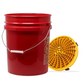 detailmate Car Wash Set: Magic Bucket Wash Bucket Red 5 Gallon (19 L) with Detail Guardz Dirt Lock Wash Bucket Insert Gold for Scratch-Free Hand Wash
