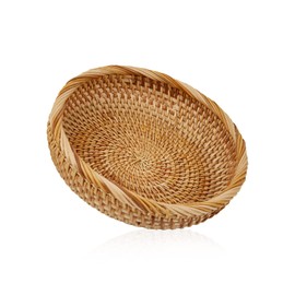 Whalehub Natural Rattan Round Fruit Basket Bowls, Hand Woven Decor Serving Baskets, Wicker Storage for Dinning Room (Round-Small)