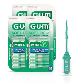 GUM Soft-Picks Comfort Flex, Easy to Use Dental Picks for Teeth Cleaning and Gum Health, Disposable Interdental Brushes with Convenient Carry Case, Dentist Recommended Dental Floss Picks, 80ct