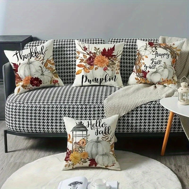4pcs Fall Pillow Covers Throw Pillowcase Autumn Pumpkin Thanksgiving Decor