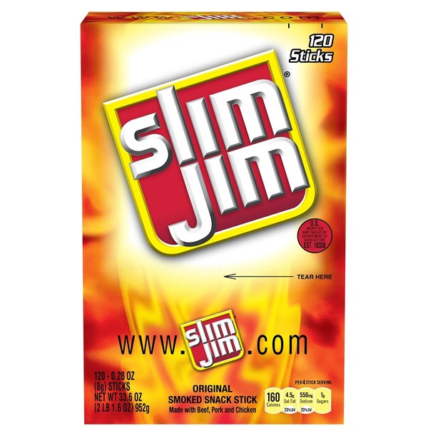 Slim Jim Snack-Sized Smoked Meat Sticks, Original Flavor, Keto Friendly, 0.28 Ounce, 120 Count (Pack of 1)