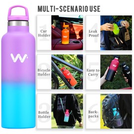 WEREWOLVES Insulated Water Bottle with Straw Lid & Handle Lid, Stainless Steel Water Bottle with Carrier Bag Holder, Reusable Vacuum Narrow Mouth Leak-Proof Bottle for Biking