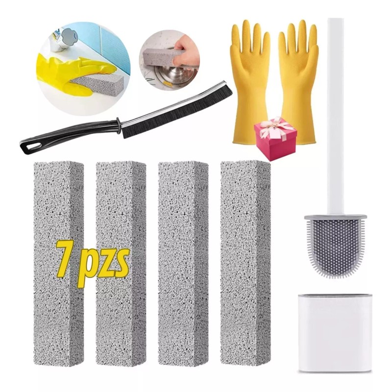 Veraly Limpieza De Inodoro Piedra Pómez Cepillo Baños Con Guantes