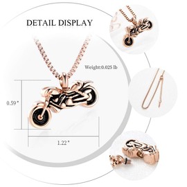 Motorcycle Urn Necklace Cremation Jewelry for Ashes Motorbike Necklace Pendent Stainless Steel Keepsake Memorial Urn Necklace for Men Women