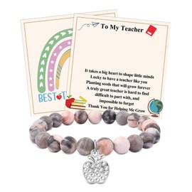 FANCIBAND Teacher Gifts, Apple Beaded Bracelets For Women Natural Stone Beads Bracelet For Women 2025 Graduation Teacher Appreciation Gift For Teachers From Students - Pink Zebra