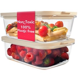 Non-Toxic 6.2 Cup Glass Food Storage Containers with Lids, Large Food Containers, Plastic Free Meal Prep, Airtight Food Storage Container, Microwave and Freezer Safe, 2 Pack - Ziruma