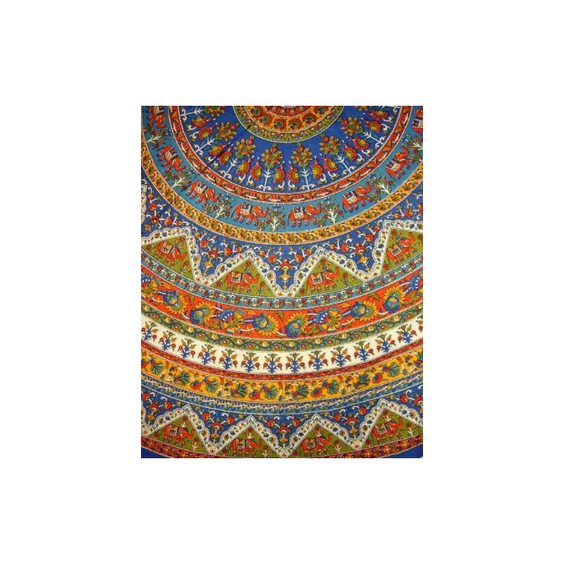Indian Mandala Print Round Cotton Tablecloth 76" Blue