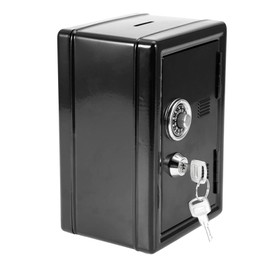 Kid Safe Piggy Bank, Kids Password Safe Box with Key, Children's Savings Safe for Boys Girls, Coin Deposit Safe Cash Savings Box (Black)