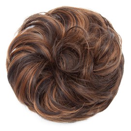 S-noilite Hair Bun Extensions Messy Wavy Curly 2 Pieces Dish Donut Scrunchie Hairpiece Accessories Chignons Updo Ponytail Pony Tail Synthetic Hair Extension for Women Girl -2 Piece 80G Medium Brown mix Dark Auburn