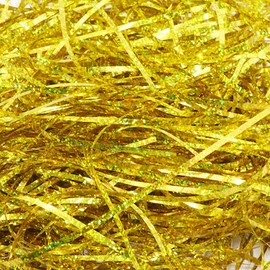 100 Grams Shiny Iridescent Film PP Hamper Shreds & Strands Shredded Crinkle Confetti for DIY Gift Wrapping & Basket Filling (Golden)