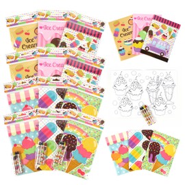Tiny Mills Ice Cream Coloring Books with Crayons Party Favors with 12 Coloring Books and 48 Crayons, Favor Bag Filler, Carnival Giveaways