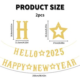 New Year's Eve Decoration 2025, Happy New Year Decoration 2025 Garland, Gold Banner, Paper, New Year Party, Hanging Decoration, Table Decoration, for Birthday, New Year's Eve Decorations, Photo