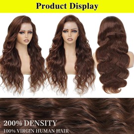 UYGLJK 13x6 Chocolate Brown Lace Front Wig Human Hair HD Transparent Pre Plucked Glueless Frontal 36 Inch Brown Wig Human Hair 200% Density