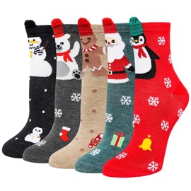 LOFIR Colourful Funny Socks Women's Christmas Socks Animal Pattern Cartoon Stockings Cotton Girls Christmas Stockings Size 35-41, 5 Pairs, Colour 7