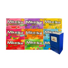 Big Top Deals USA Blue Paper Bag with Mike and Ike Candy Assortment 0.78 oz Packs – 9 Count Individually Wrapped